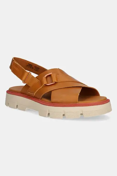 Kožené sandály Sorel REIN CB CRISSCROSS dámské, hnědá barva, na platformě, 2114141708