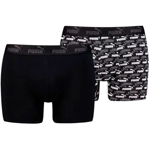 Puma ELEMENTS MEN PRINTED NO1 STRIPE BOXERS 2P Pánské boxerky, černá, velikost