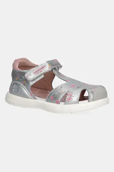 Dětské kožené sandály Biomecanics stříbrná barva, 252230