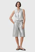 Bavlněné šortky AllSaints LOUIE dámské, stříbrná barva, high waist, W068EC