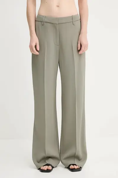 Kalhoty Samsoe Samsoe SAESMERALDA dámské, zelená barva, široké, high waist, F25100051