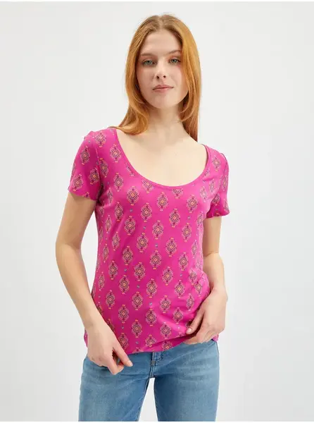 Orsay Tmavě růžové dámské vzorované tričko - Dámské