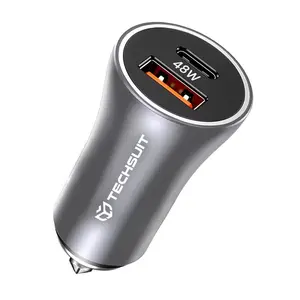 Techsuit nabíječka do auta (C3), USB + USB-C, šedá