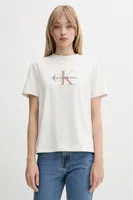 Bavlněné tričko Calvin Klein Jeans dámské, béžová barva, LV047B865G