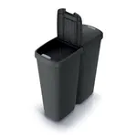 Odpadkový koš Prosperplast COMPACTA Q DUO, 50 l recyklovaná černá s černým víkem