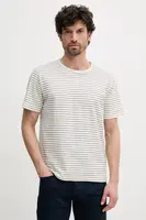 Tričko s příměsí lnu Pepe Jeans WEST STRIPED PURNEY TEE béžová barva, PM509761