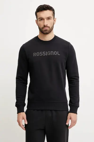 Mikina Rossignol Prarion pánská, černá barva, s potiskem, RLNMS07