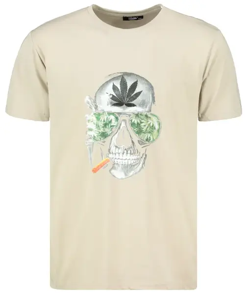 Béžové pánske bavlnené tričko s potlačou Dstreet