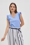 Marisse Sky Blue Blouse With Ruffles On The Shoulders
