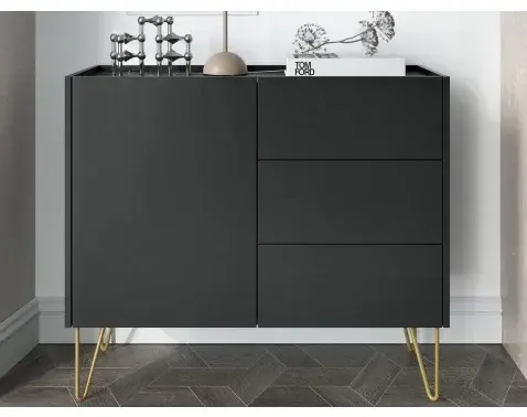 Komoda so zásuvkami Harmony, čierna/čierny mramor%