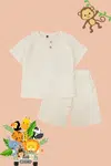 Trendyol Stone Boy 100% Cotton Pocket T-Shirt Shorts Set Cotton Knitted Bottom-Top Set