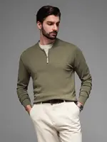 Ombre Men's sweater with viscose and spread neckline - olive