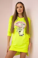 Dress with a longer back and a colorful yellow neon print