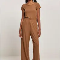 Women's jumpsuit with wide legs in dark taupe design