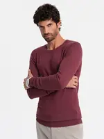 Ombre BASIC men's viscose classic sweater with round neckline - maroon