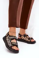 Boto Dámske Vzorované Textilné Sandále So Zlatými Detailmi Béžovo-Čierne Pefese