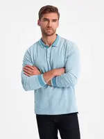 Ombre Men's melange polo longsleeve with embroidery - blue melange