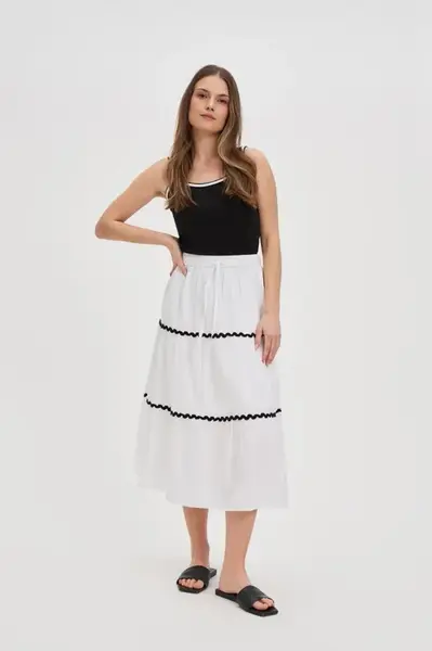Marisse White Cotton Midi Skirt