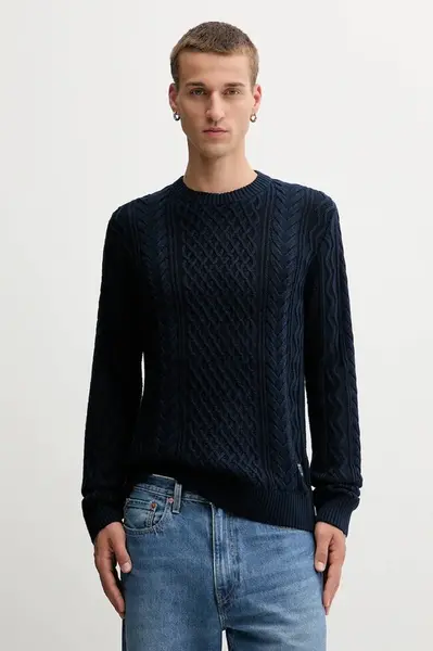 Bavlněný svetr Tommy Jeans pánský, tmavomodrá barva, DM0DM22101