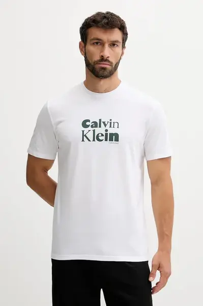 Bavlněné tričko Calvin Klein pánské, bílá barva, s potiskem, LV04RD820G