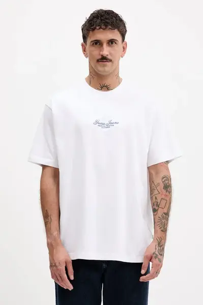 Bavlněné tričko Guess Jeans pánské, bílá barva, s aplikací, M5YI61 K8FQ4
