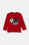 Dětské bavlněné tričko s dlouhým rukávem United Colors of Benetton červená barva, s potiskem, 3I1XG10KQ