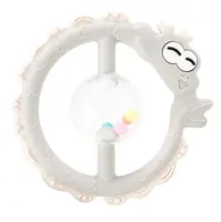 GiliGums Silikonové kousátko, chrastítko s kuličkami - Dráček, béžové