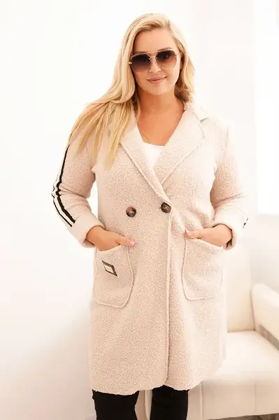 Kesi Włoski Dámský kabát Plus Size z umělého beránka s kapsami béžový