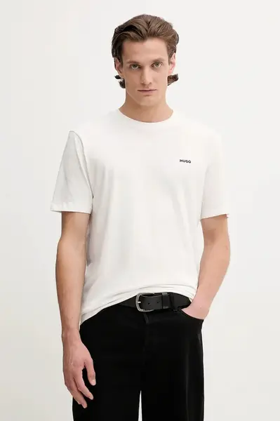 Bavlněné tričko HUGO Dero222 pánské, béžová barva, 50466158