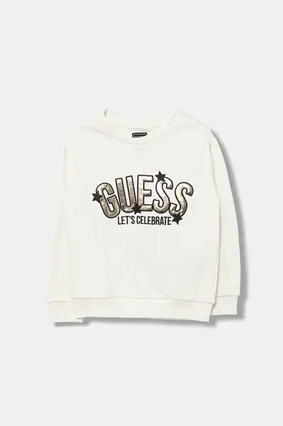 Dětská bavlněná mikina Guess béžová barva, s aplikací, K5BQ01 KAX74