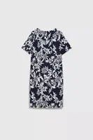 Women's dress MOODO - navy blue, floral pattern