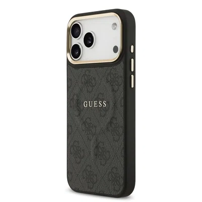 Zadní kryt Guess PU Leather 4G Gold Frame MagSafe Apple pro iPhone 17 Pro Max, černá