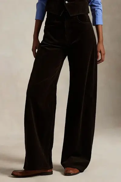 Manšestrové kalhoty Polo Ralph Lauren dámské, hnědá barva, high waist, 211A87463