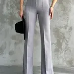 80272 Dewbery High Waist Slim Fit Wide Leg Pants-GREY