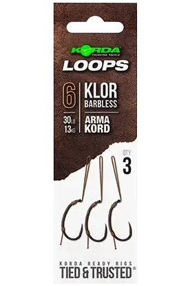 Korda hotové montáže loop rigs klor barbless - háček 6 nosnost 30 lb