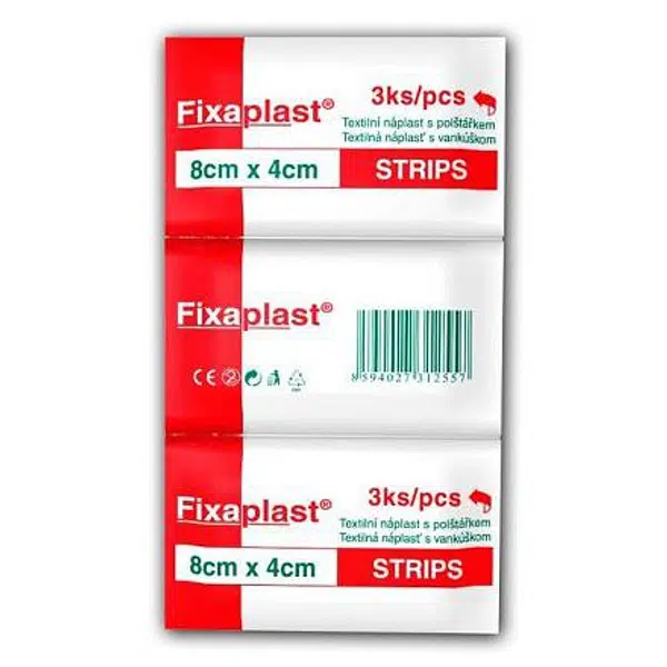 Fixaplast Textil.náplast S Polštářkem 8x4cm 3ks