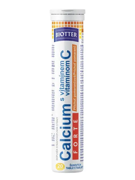Biotter Calcium s vitamínem C FORTE pomeranč - šumivé tablety 20ks