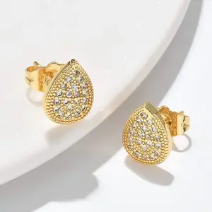 Brass Micro Pave Clear Cubic Zirconia Stud Earrings