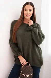 Kesi Włoski Dámský svetr s přídavkem mohéru a vlny volného střihu khaki
