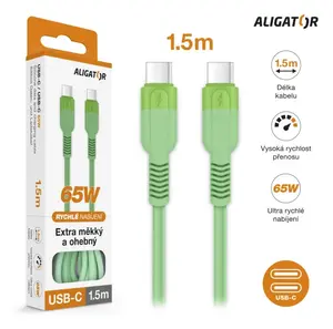 Datový kabel ALIGATOR SoftPastels 3A 65W, USB-C/USB-C, zelená