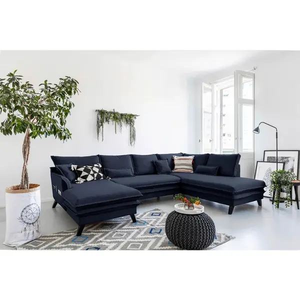 P & B SEDACÍ SOUPRAVA, textil, tmavě modrá