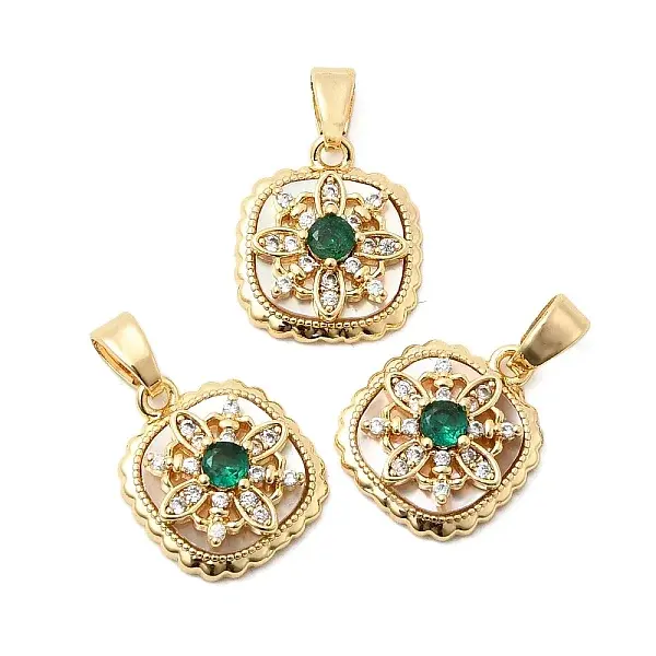 Natural Shell & Green Cubic Zirconia Charms
