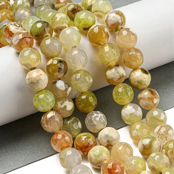 Faceted Natural Fire Crackle Agate Beads Strands