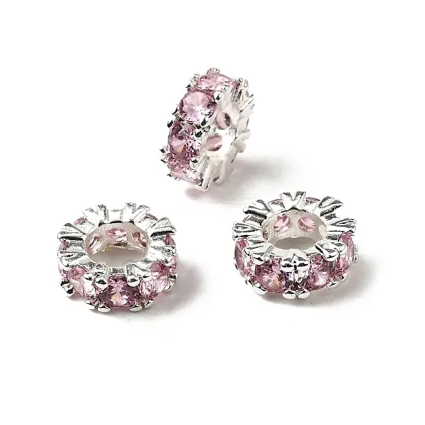 Large Hole Ring Brass Micro Pave Cubic Zirconia Spacer Beads