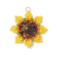 Round Natural Tiger Eye and Glass Seed Beaded Pendants