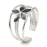 Flower 304 Stainless Steel Enamel Open Cuff Rings for Women