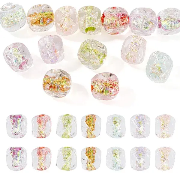 14Pcs 7 Colors Handmade Foil Lampwork Beads