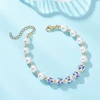 Handmade Flower Printed Porcelain Ceramic Beads & Shell Pearl Round Beaded Bracelets for Women