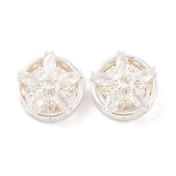 Brass Micro Pave Clear Cubic Zirconia Beads