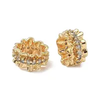 Brass Micro Pave Clear Cubic Zirconia Flower Large Hole Beads